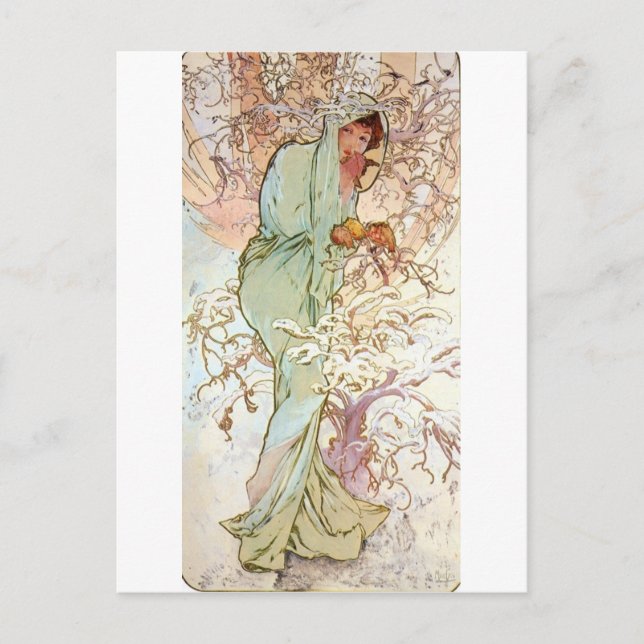 Winter von Mucha Postkarte (Vorderseite)