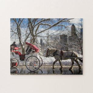 Winter-Wagen-Pferde im Central Park Puzzle