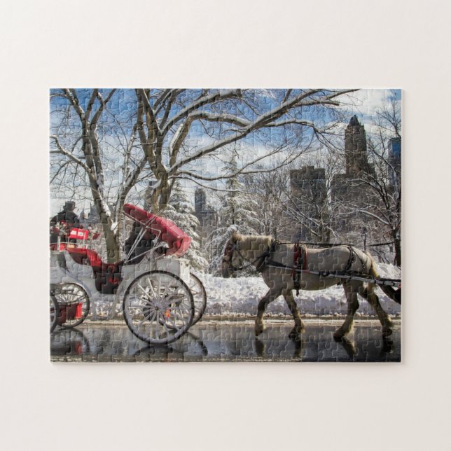 Winter-Wagen-Pferde im Central Park Puzzle (Horizontal)