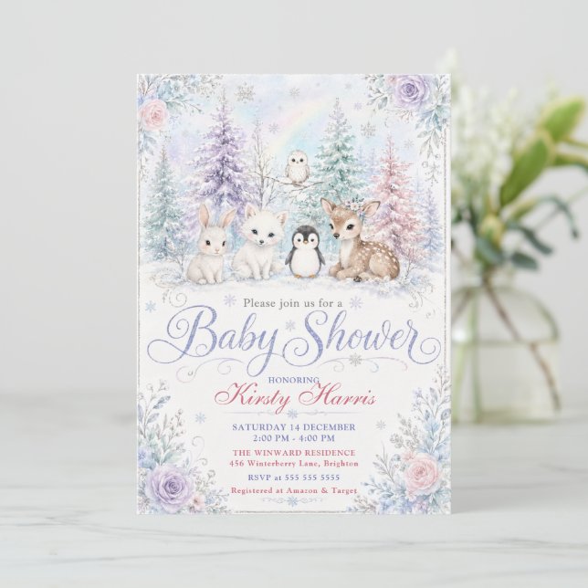 Winter-Wald-Baby-Party Einladung (Stehend Vorderseite)