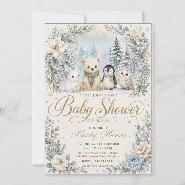 Winter-Wald-Baby-Party Einladung (Vorderseite)