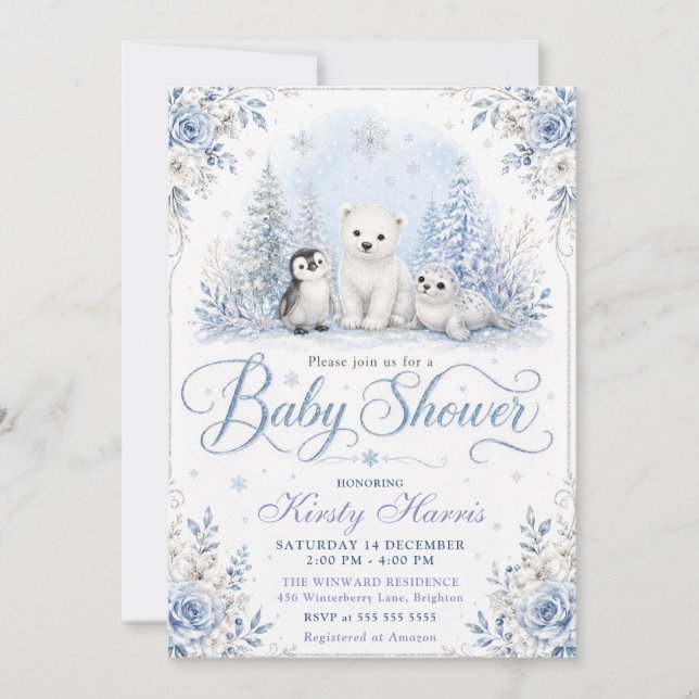 Winter-Wald-Baby-Party Einladung (Vorderseite)