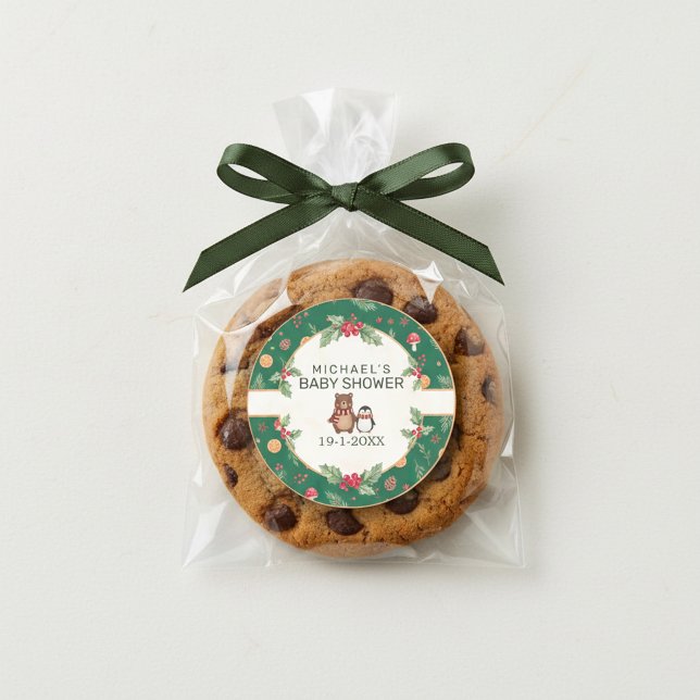Winter-Wald-Baby-Party Runder Aufkleber (Von Creator hochgeladen)
