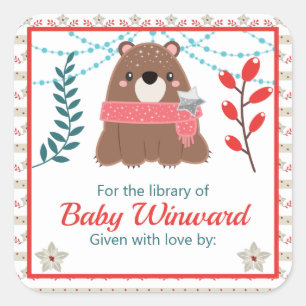 Winter-Wald-Bär-Baby-Bibliotheks-Exlibris Quadratischer Aufkleber