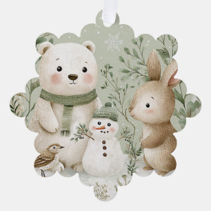 Winter-Wald-Bär-Häschen-Schneemann  Ornament Karte