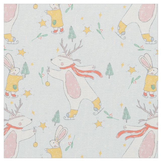 Winter-Wald-Bär-Hasen-Muster Stoff (Nahaufnahme)