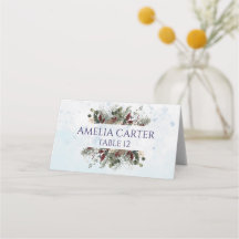 Winter-Wald-Blumen-Hochzeitsplatzkarte