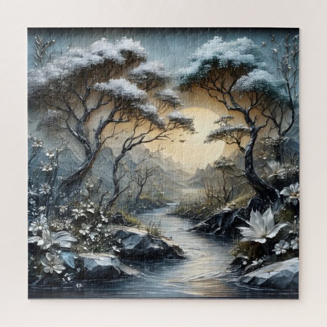 Winter-Wald-Fluss-Puzzle Puzzle (Vertikal)
