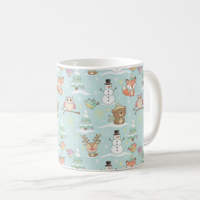 Winter-Wald-Freunde – Süßes Weihnachtsmuster Kaffeetasse (VorderseiteRechts)
