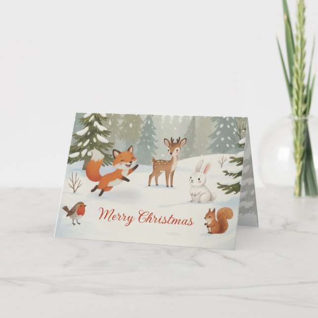 Winter-Wald Frohe Weihnachten Waldtiere (Vorderseite)