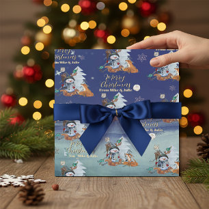 Winter-Wald-Fuchs- und Schneemann-Geschenkpapier Geschenkpapier