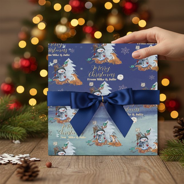 Winter-Wald-Fuchs- und Schneemann-Geschenkpapier  Geschenkpapier (Winter Woodland Fox & Snowman Wrapping Paper)