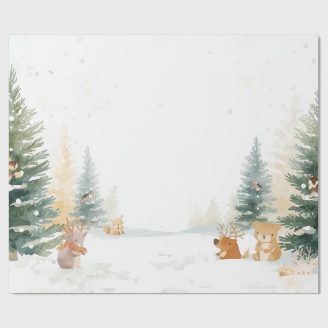 Winter-Wald-Geschenkpapier – Schnee-Kiefern Geschenkpapier (Flach)