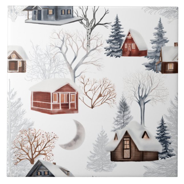 Winter-Wald-Muster  Fliese (Vorderseite)