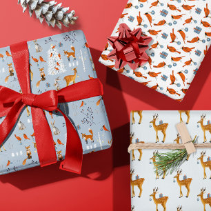 Winter-Wald-Rustikal-Weihnachten-Tiere Geschenkpapier Set