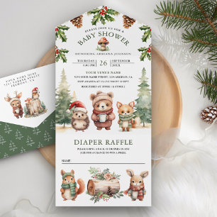 Winter-Wald Süße Tiere Weihnachten Baby Shower All In One Einladung