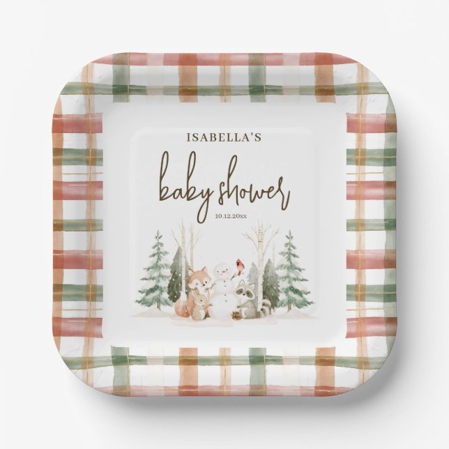 Winter-Wald-Wald-Baby-Party Pappteller (Vorderseite)