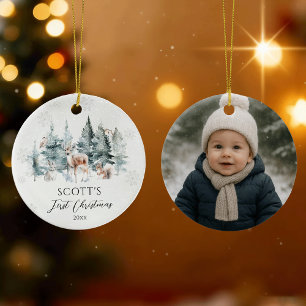 Winter-Wald-Waldtiere Baby 1. Weihnachten Keramik Ornament