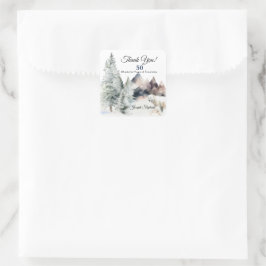 Winter-Wald-Wasserfarbsticker Quadratischer Aufkleber
