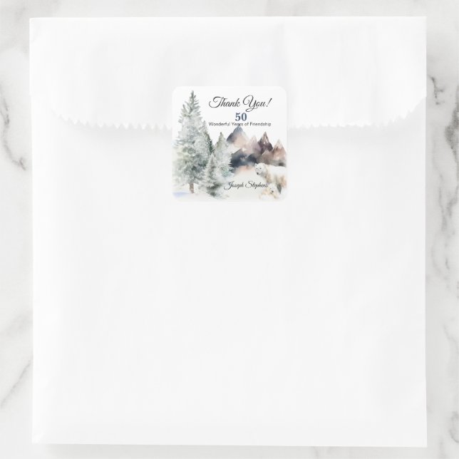 Winter-Wald-Wasserfarbsticker Quadratischer Aufkleber (Tasche)