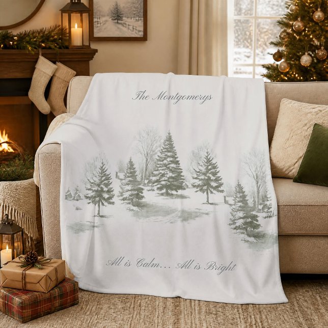 Winter-Wald-Weihnachtsbaum-Kiefer-Monogramm Fleecedecke (Winter Woodland Christmas Tree Pine Monogram Fleece Blanket)