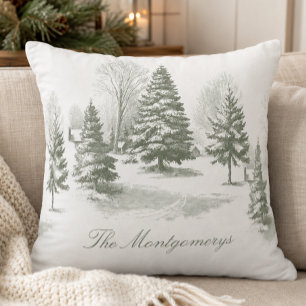 Winter-Wald-Weihnachtsbaum-Kiefern-Monogramm Kissen