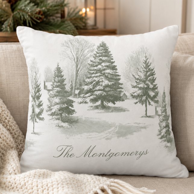 Winter-Wald-Weihnachtsbaum-Kiefern-Monogramm Kissen (Von Creator hochgeladen)