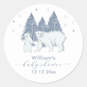 Winter-Wald-Winter-Polarbär-Baby-Party Runder Aufkleber