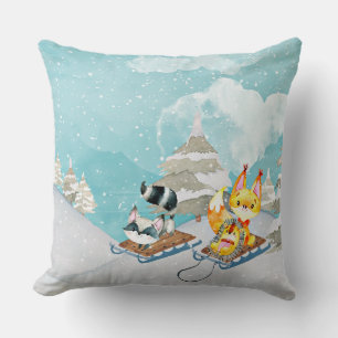 Winter-Waldfreunde - Fox Igel Illustration Kissen