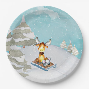 Winter-Waldfreunde - Tierillustration Pappteller