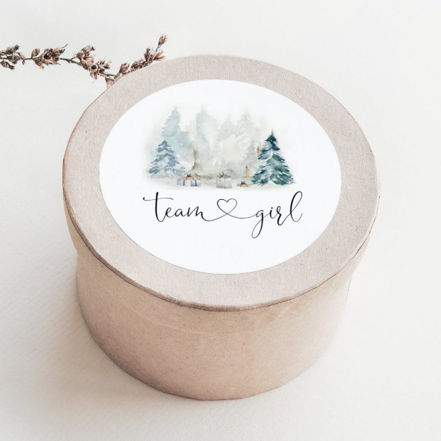 Winter-Waldgeschlecht enthüllt Teammädchenaufklebe Runder Aufkleber (Von Creator hochgeladen)