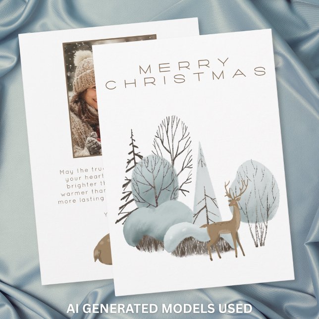 Winter-Waldhirsch Frohe Weihnachten Foto (Winter Woodland Deer Merry Christmas Photo Holiday Card)
