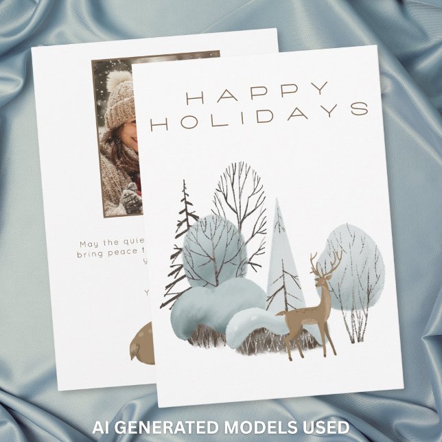 Winter-Waldhirsch Frohe Weihnachten Foto (Winter Woodland Deer Happy Holidays Photo Holiday Card)