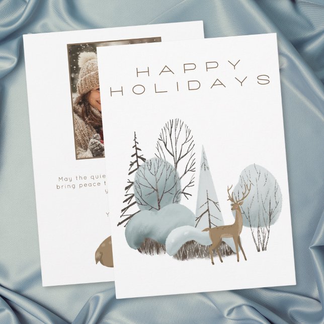 Winter-Waldhirsch Frohe Weihnachten Foto (Winter Woodland Deer Happy Holidays Photo Holiday Card)
