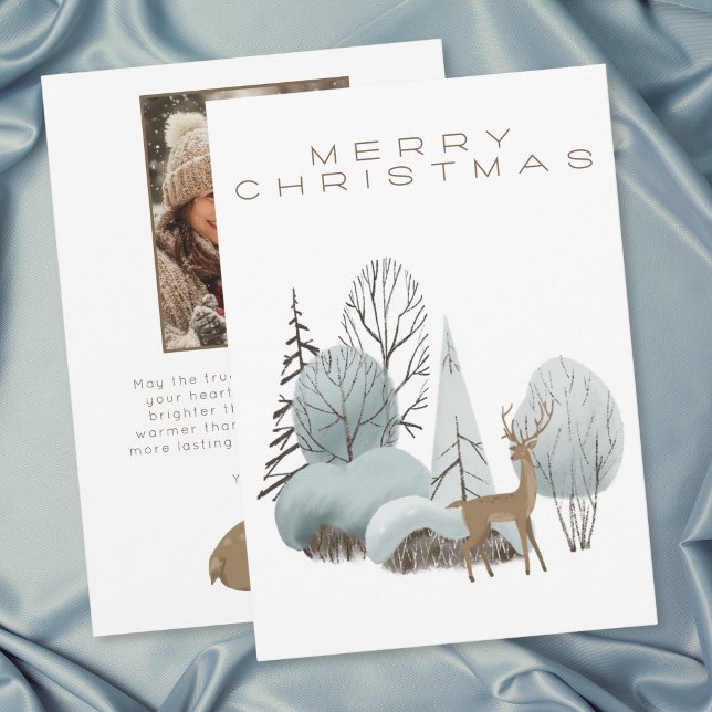 Winter-Waldhirsch Frohe Weihnachten Foto (Winter Woodland Deer Merry Christmas Photo Holiday Card)