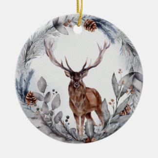 Winter-Waldhirsche Keramik Ornament