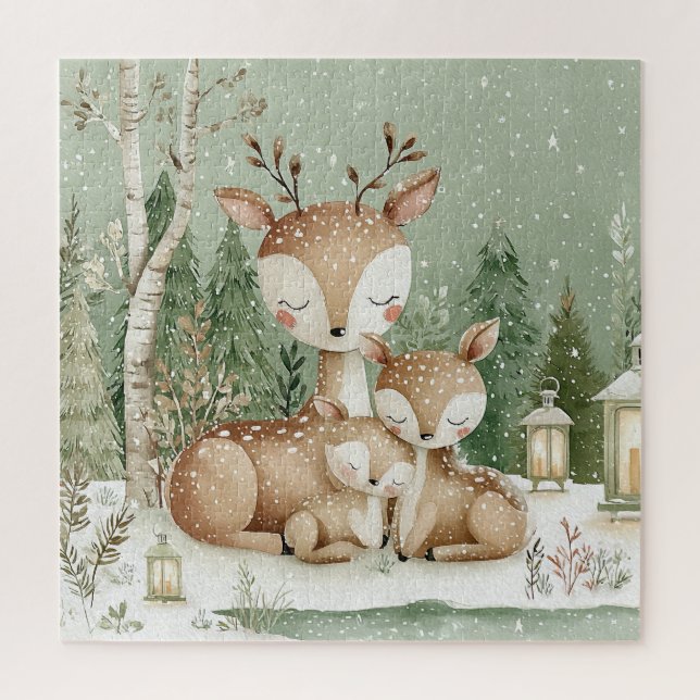 Winter-Waldhirsche  Puzzle (Vertikal)