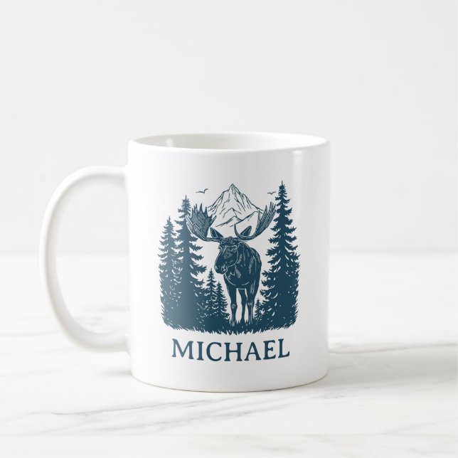 Winter Waldlandschaft Elch Personalisiert   Kaffeetasse (Links)
