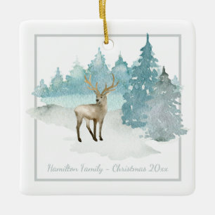 Winter-Waldrotwild-personalisiertes Weihnachten Keramikornament