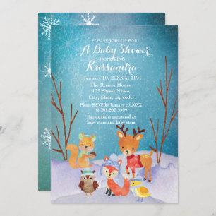 Winter-Waldtier-Babyparty-Karte Einladung