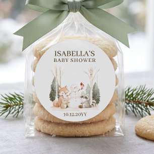 Winter-Waldtiere-Baby-Party Runder Aufkleber