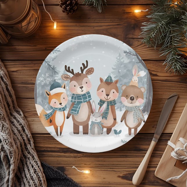 Winter-Waldtiere-Geburtstagsfeier Pappteller (Von Creator hochgeladen)