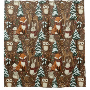 Winter-Waldtiere-Weihnachtsmuster Duschvorhang
