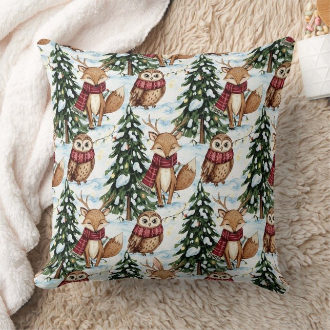 Winter-Waldtiere Weihnachtsmuster Kissen (Decke)