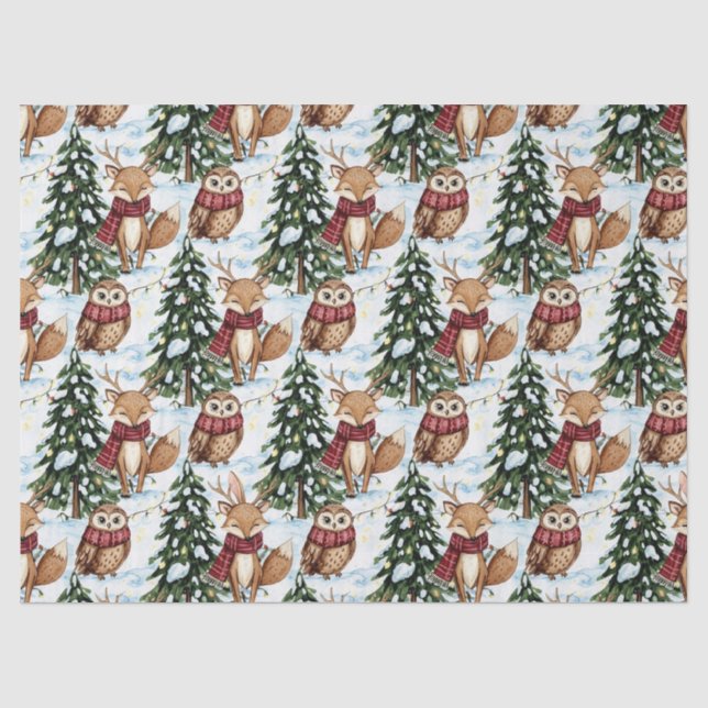 Winter-Waldtiere Weihnachtsmuster Seidenpapier (Vorderseite)