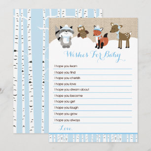 Winter-Waldtiere Wünsche für Baby (Blau) Einladung