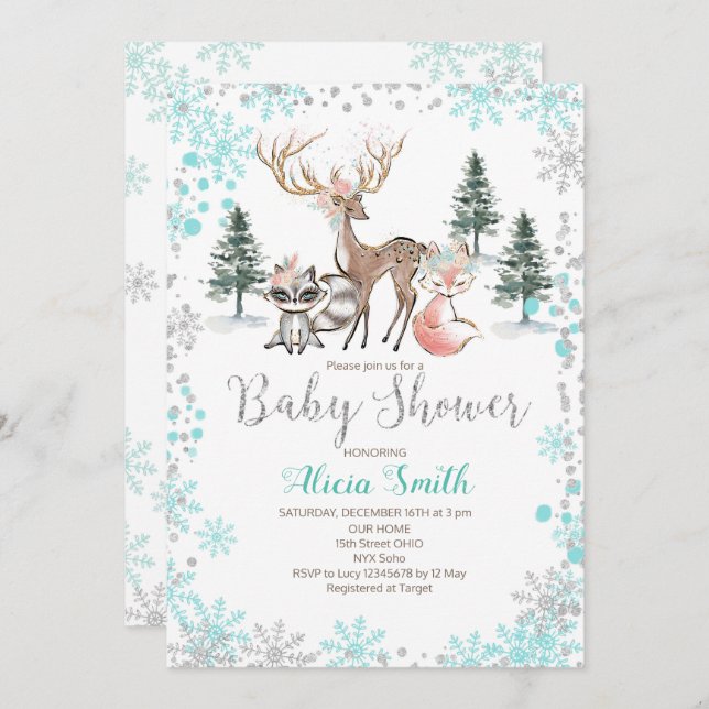 Winter-WaldwaldBaby-Duschen-Einladung Einladung (Vorne/Hinten)
