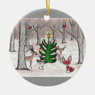Winter-Waldweihnachten - Verzierung Keramik Ornament