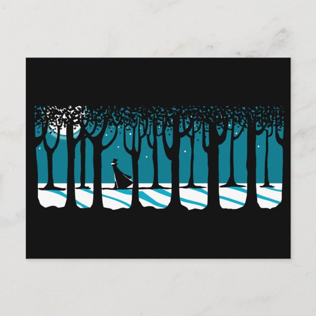 Winter Walk in Moonlit Woods. Postkarte (Vorderseite)