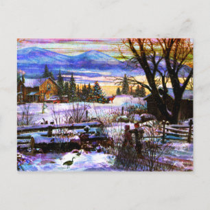 Winter Walk Zuhause Boy Girl & Dog Postkarte